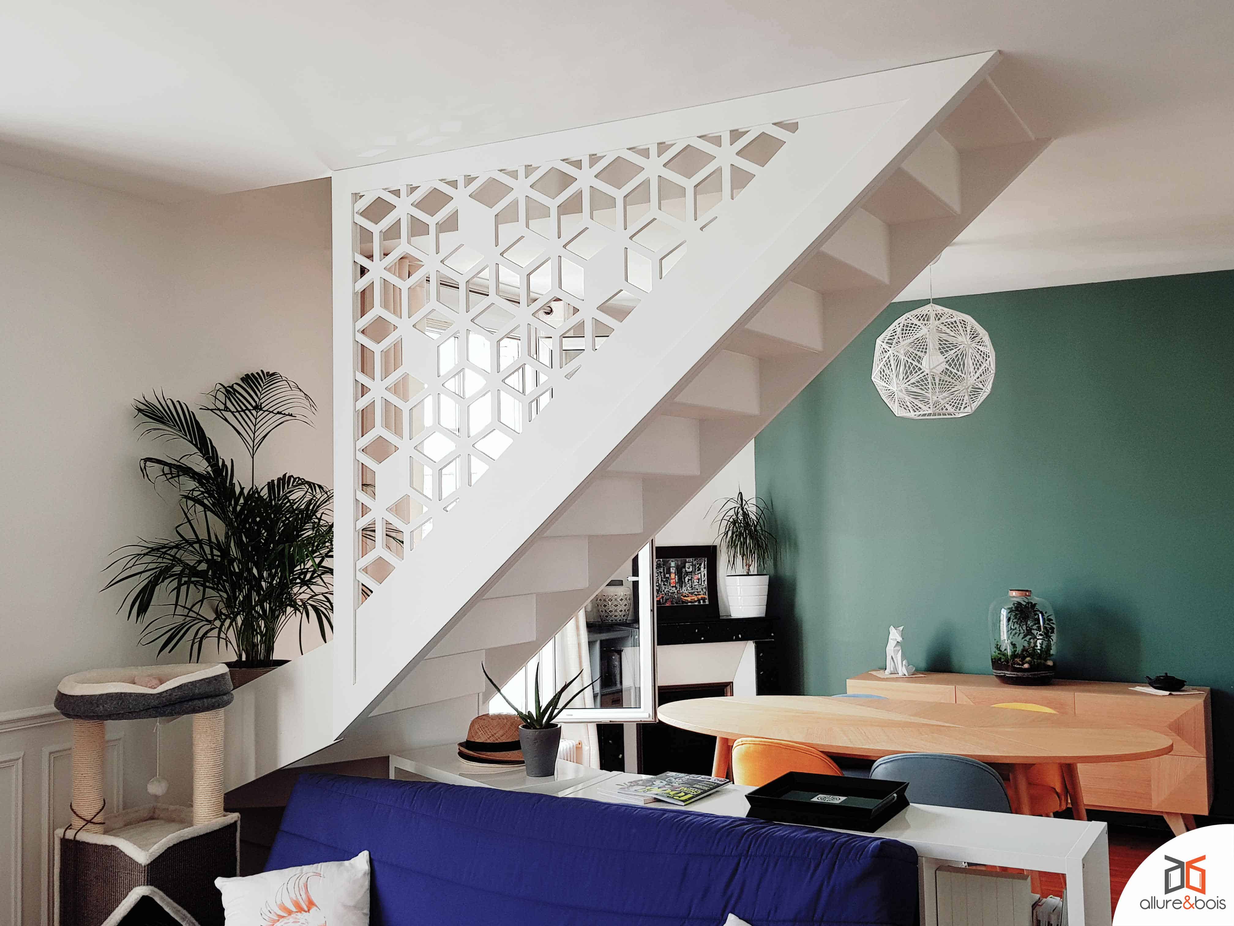 Garde-corps escalier tendance bois blanc